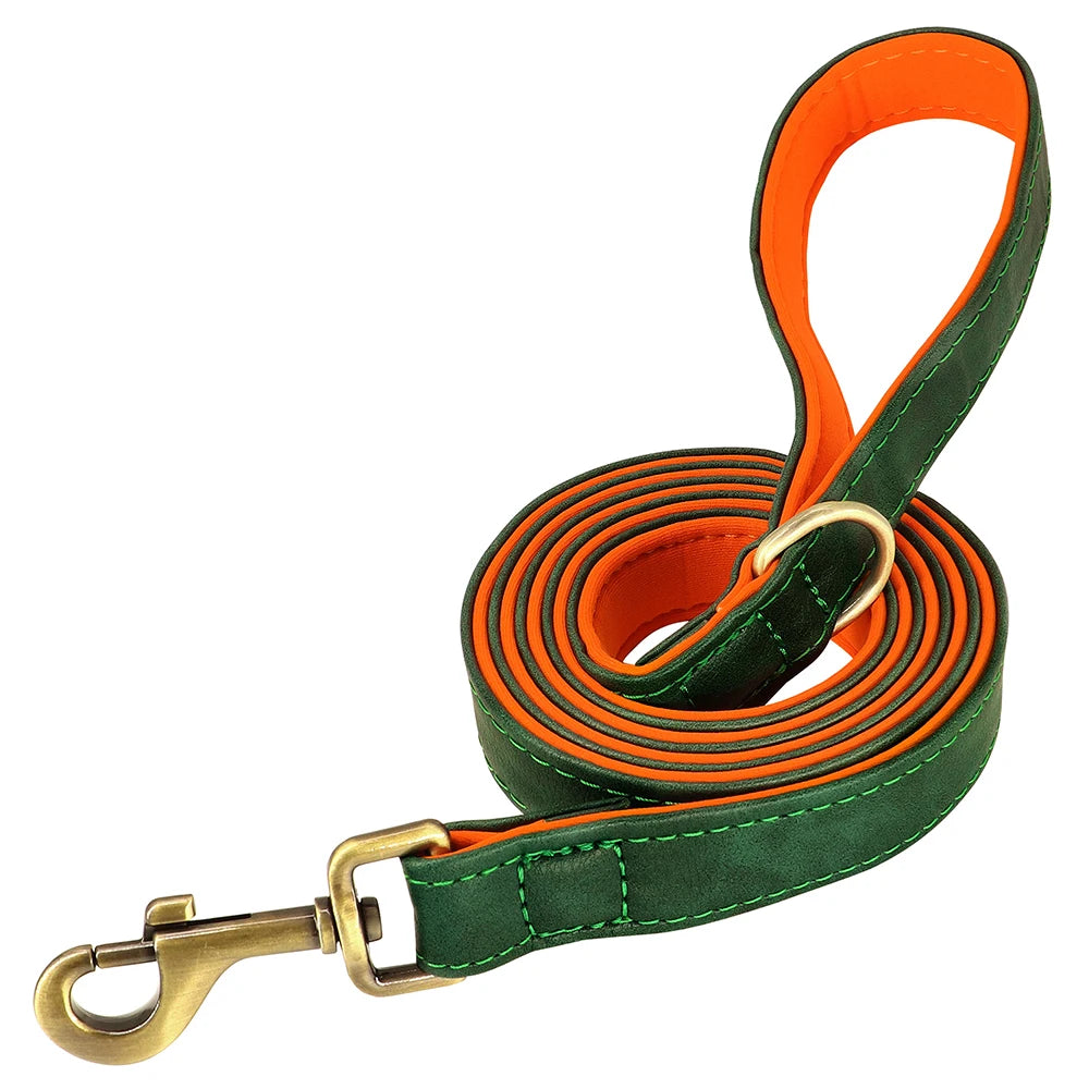 Customized Leather Dog Collar & Leash Set with Nameplate