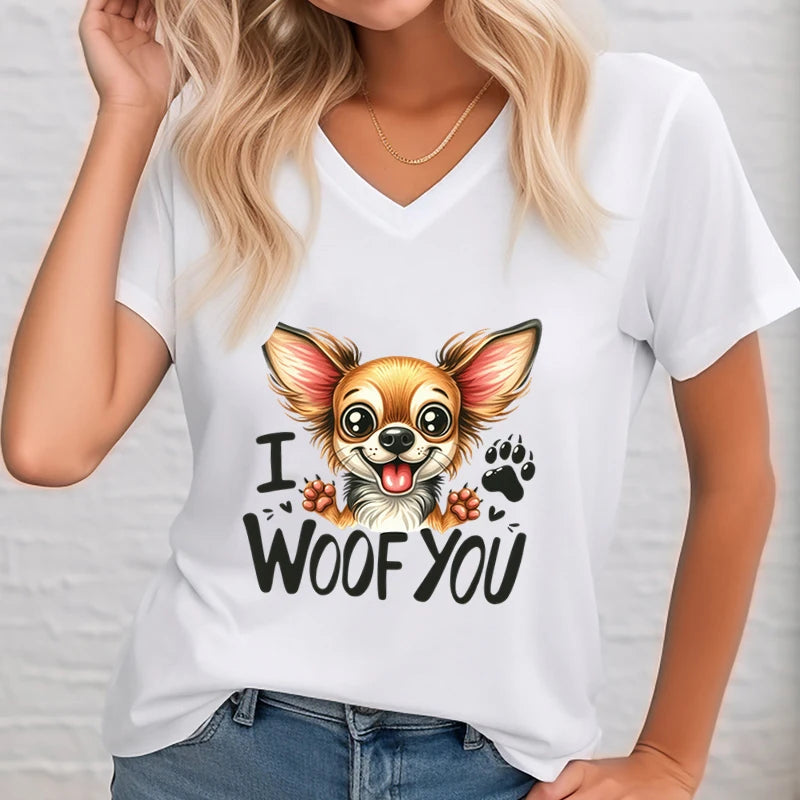I Woof You Chihuahua V-Neck T-Shirt for Women