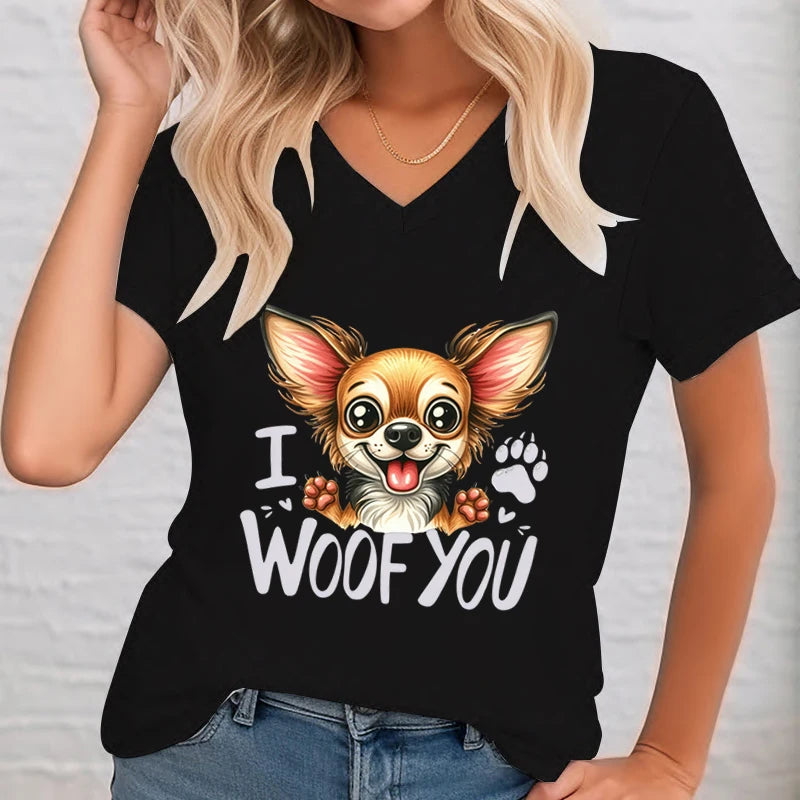 I Woof You Chihuahua V-Neck T-Shirt for Women