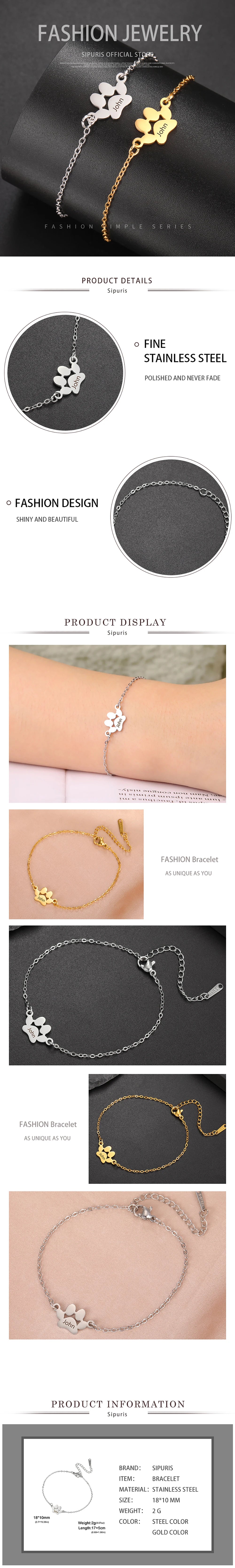 Custom Dog Paw Name Bracelet