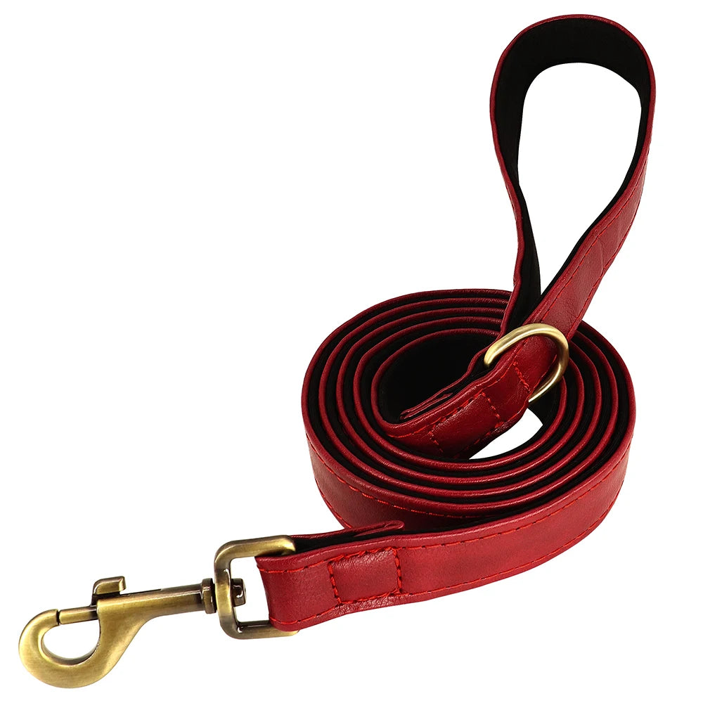 Customized Leather Dog Collar & Leash Set with Nameplate