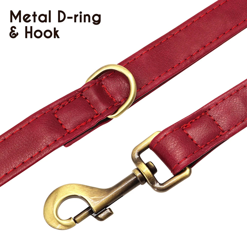 Customized Leather Dog Collar & Leash Set with Nameplate