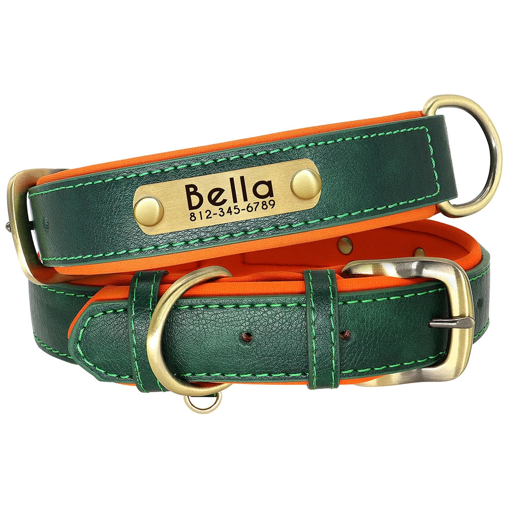 Customized Leather Dog Collar & Leash Set with Nameplate