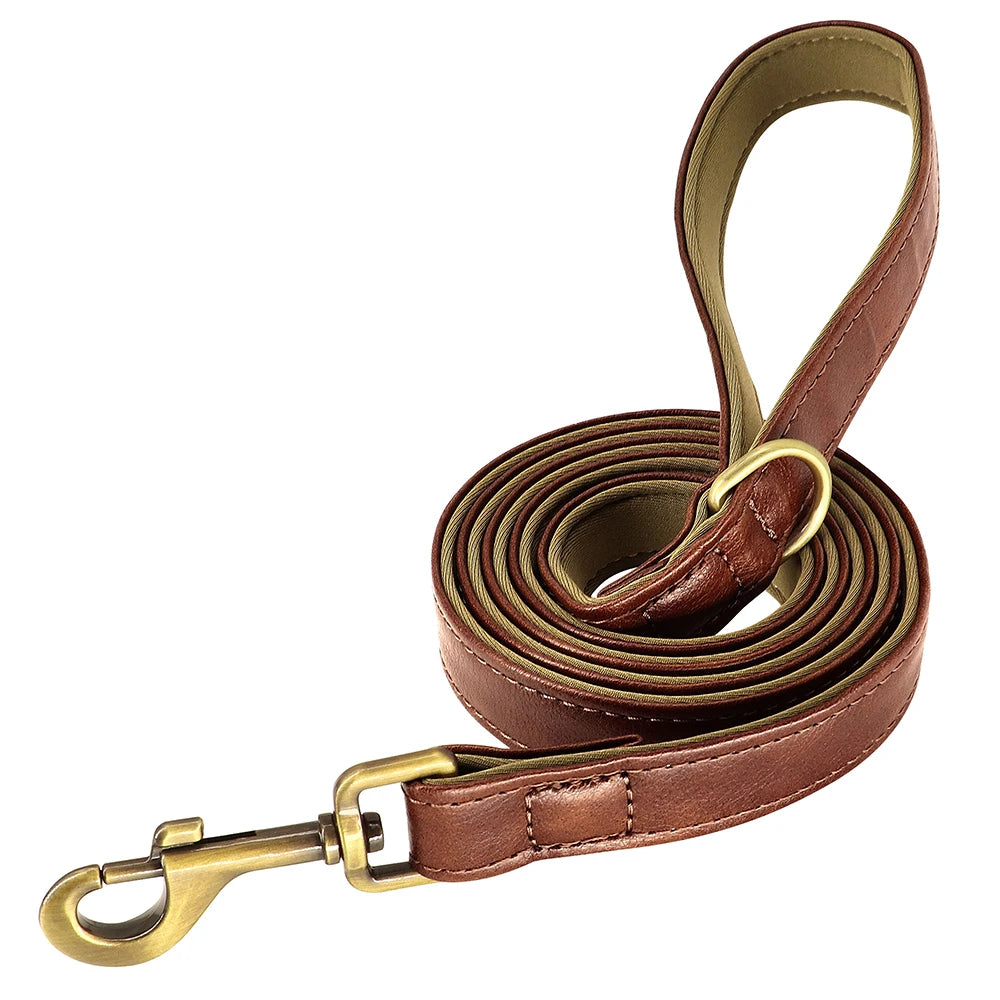 Customized Leather Dog Collar & Leash Set with Nameplate