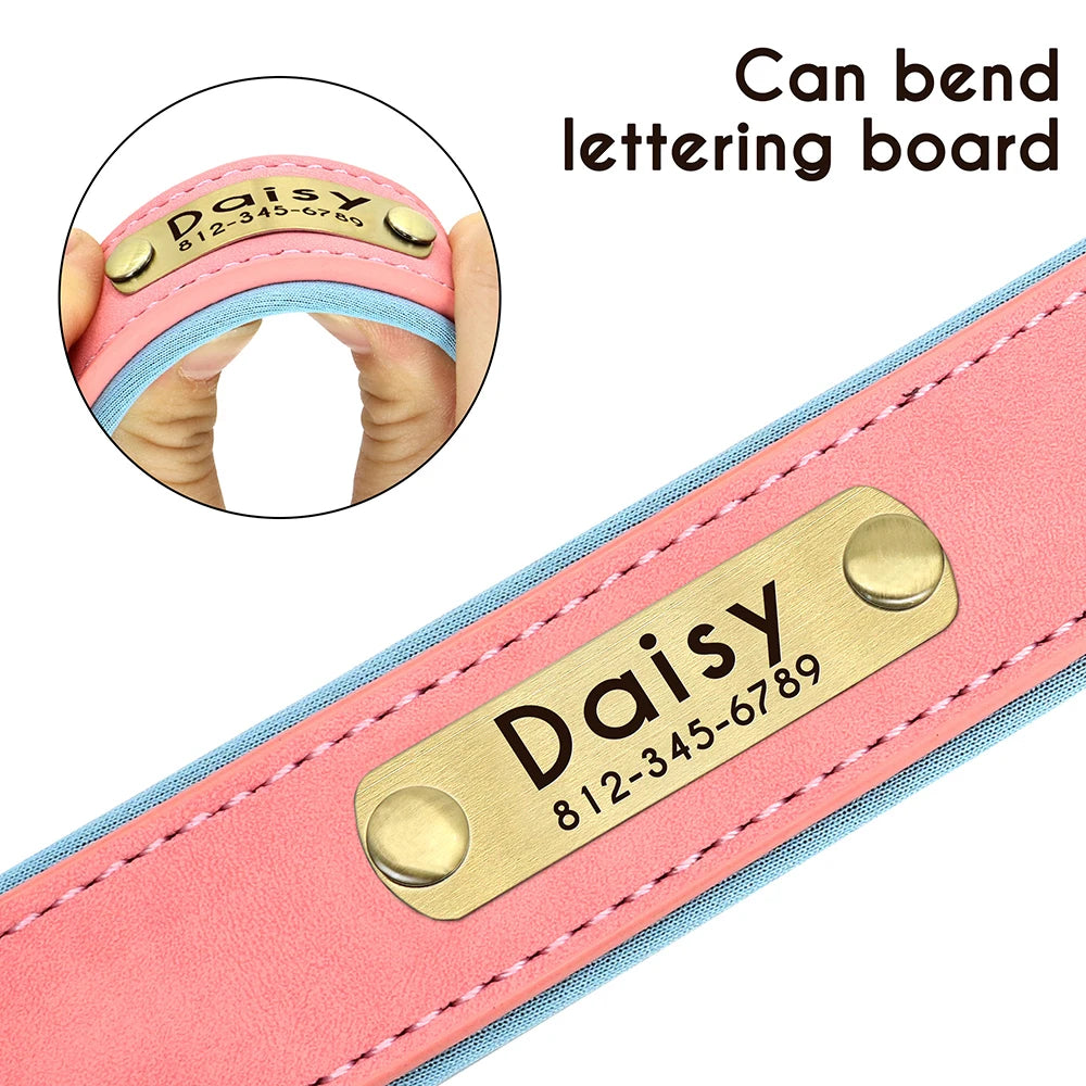 Customized Leather Dog Collar & Leash Set with Nameplate