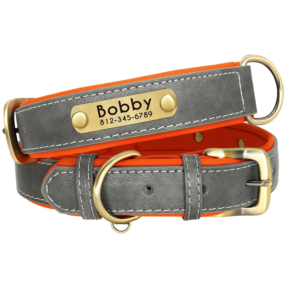 Customized Leather Dog Collar & Leash Set with Nameplate