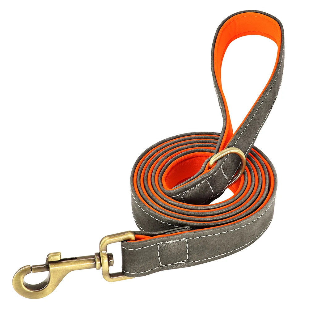 Customized Leather Dog Collar & Leash Set with Nameplate