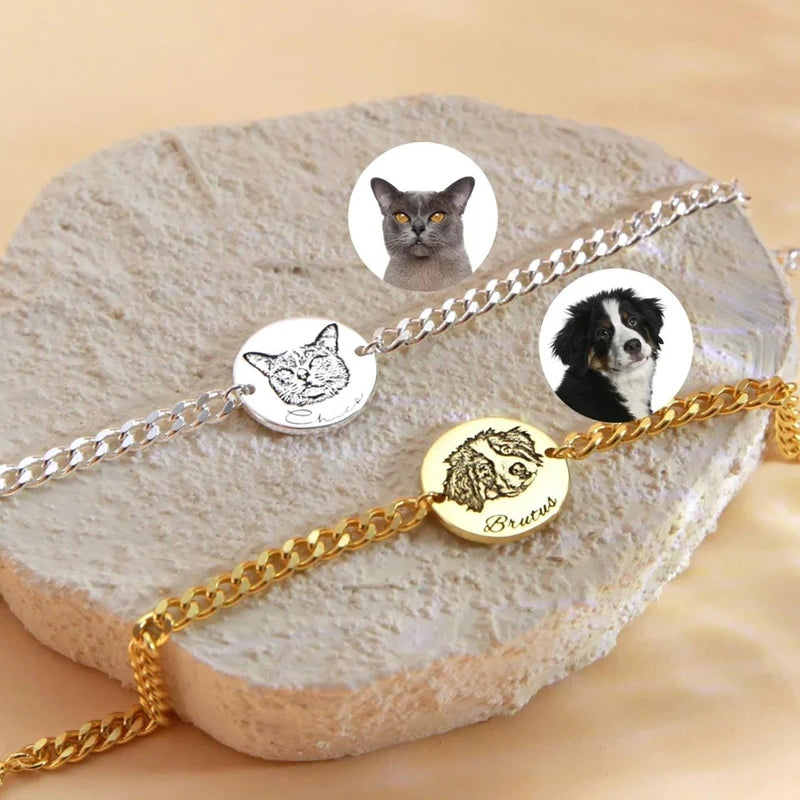 Custom Pet Portrait Cuban Link Bracelet For Women Personalized Dog Photo Stainless Steel Pet Owner Lover Bracelet Gift Jewelry