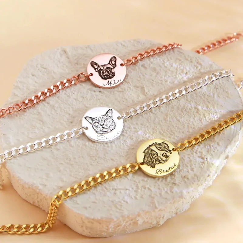 Custom Pet Portrait Cuban Link Bracelet For Women Personalized Dog Photo Stainless Steel Pet Owner Lover Bracelet Gift Jewelry