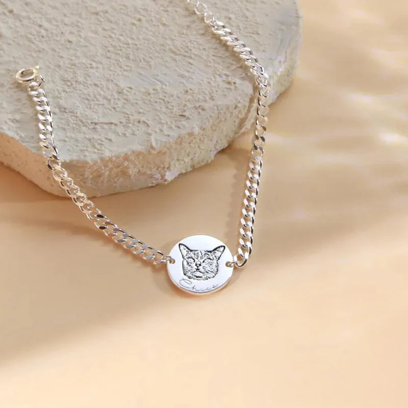Custom Pet Portrait Cuban Link Bracelet For Women Personalized Dog Photo Stainless Steel Pet Owner Lover Bracelet Gift Jewelry