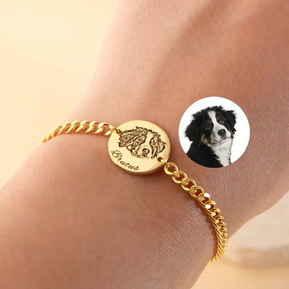 Custom Pet Portrait Cuban Link Bracelet For Women Personalized Dog Photo Stainless Steel Pet Owner Lover Bracelet Gift Jewelry