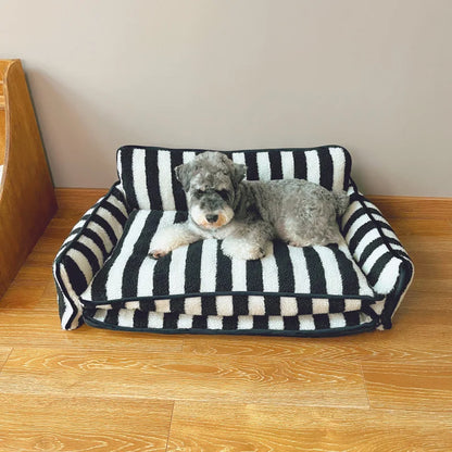 Trendy Striped Faux Lambswool Double Layer Dog Sofa