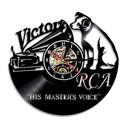 Pet Dog His Master's Voice Musical Dog Vinyl Record Wall Clock Modern Design Victor Nipper Decor Wall Watch Wall Clock
