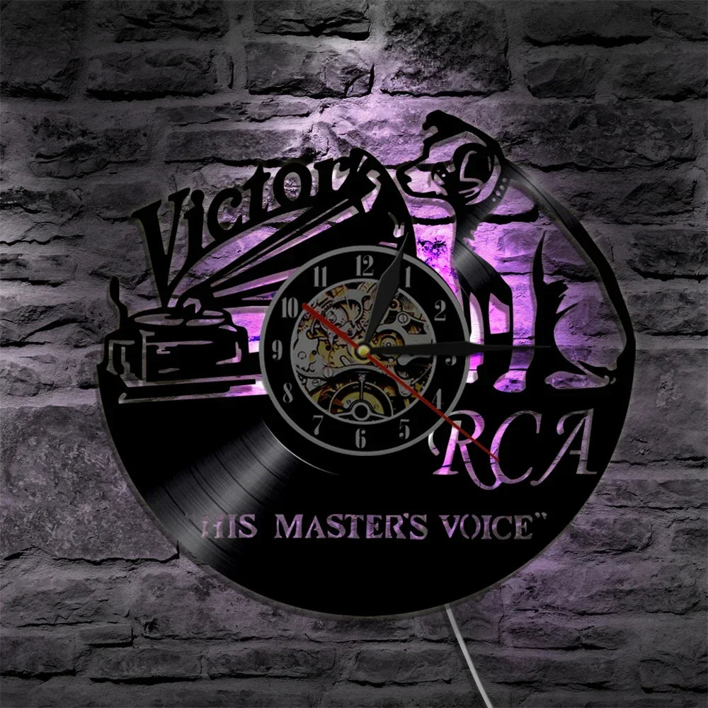 Pet Dog His Master's Voice Musical Dog Vinyl Record Wall Clock Modern Design Victor Nipper Decor Wall Watch Wall Clock