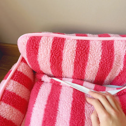 Trendy Striped Faux Lambswool Double Layer Dog Sofa