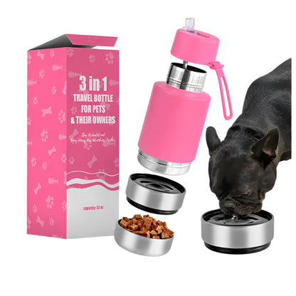 Premium 3-in-1 Portable Dog Water & Food Bottle