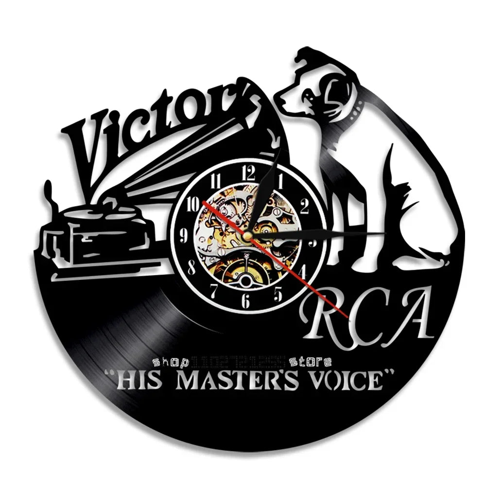 Pet Dog His Master's Voice Musical Dog Vinyl Record Wall Clock Modern Design Victor Nipper Decor Wall Watch Wall Clock