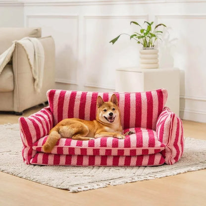 Trendy Striped Faux Lambswool Double Layer Dog Sofa