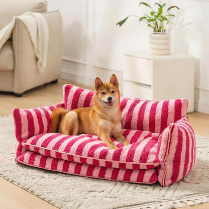 Trendy Striped Faux Lambswool Double Layer Dog Sofa