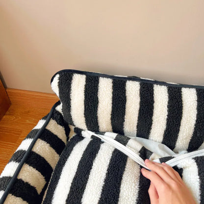 Trendy Striped Faux Lambswool Double Layer Dog Sofa