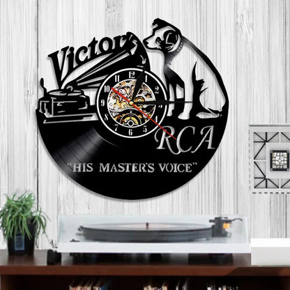 Pet Dog His Master's Voice Musical Dog Vinyl Record Wall Clock Modern Design Victor Nipper Decor Wall Watch Wall Clock