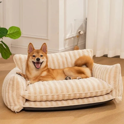 Trendy Striped Faux Lambswool Double Layer Dog Sofa