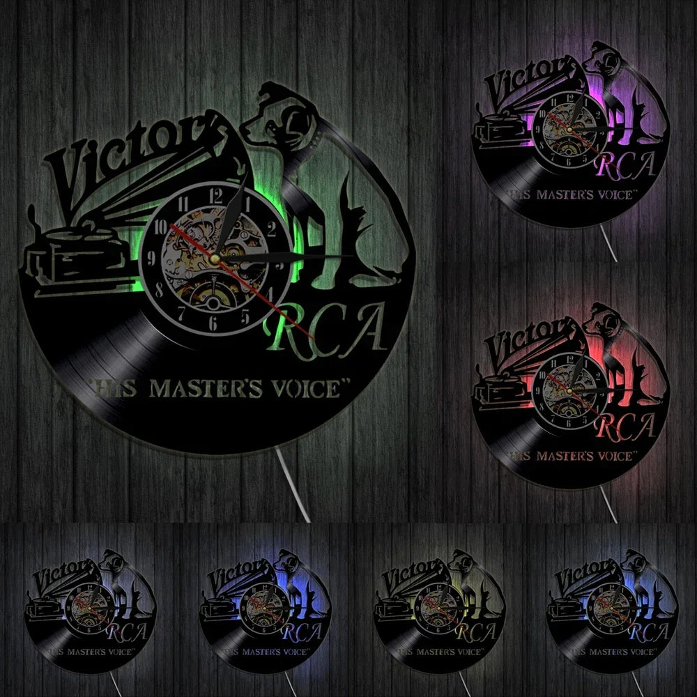 Pet Dog His Master's Voice Musical Dog Vinyl Record Wall Clock Modern Design Victor Nipper Decor Wall Watch Wall Clock
