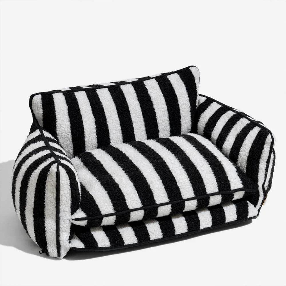 Trendy Striped Faux Lambswool Double Layer Dog Sofa