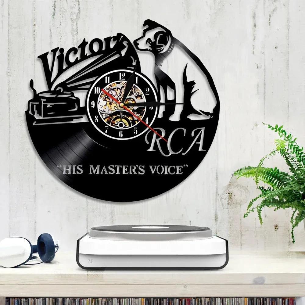 Pet Dog His Master's Voice Musical Dog Vinyl Record Wall Clock Modern Design Victor Nipper Decor Wall Watch Wall Clock