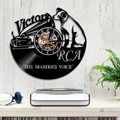 Pet Dog His Master's Voice Musical Dog Vinyl Record Wall Clock Modern Design Victor Nipper Decor Wall Watch Wall Clock