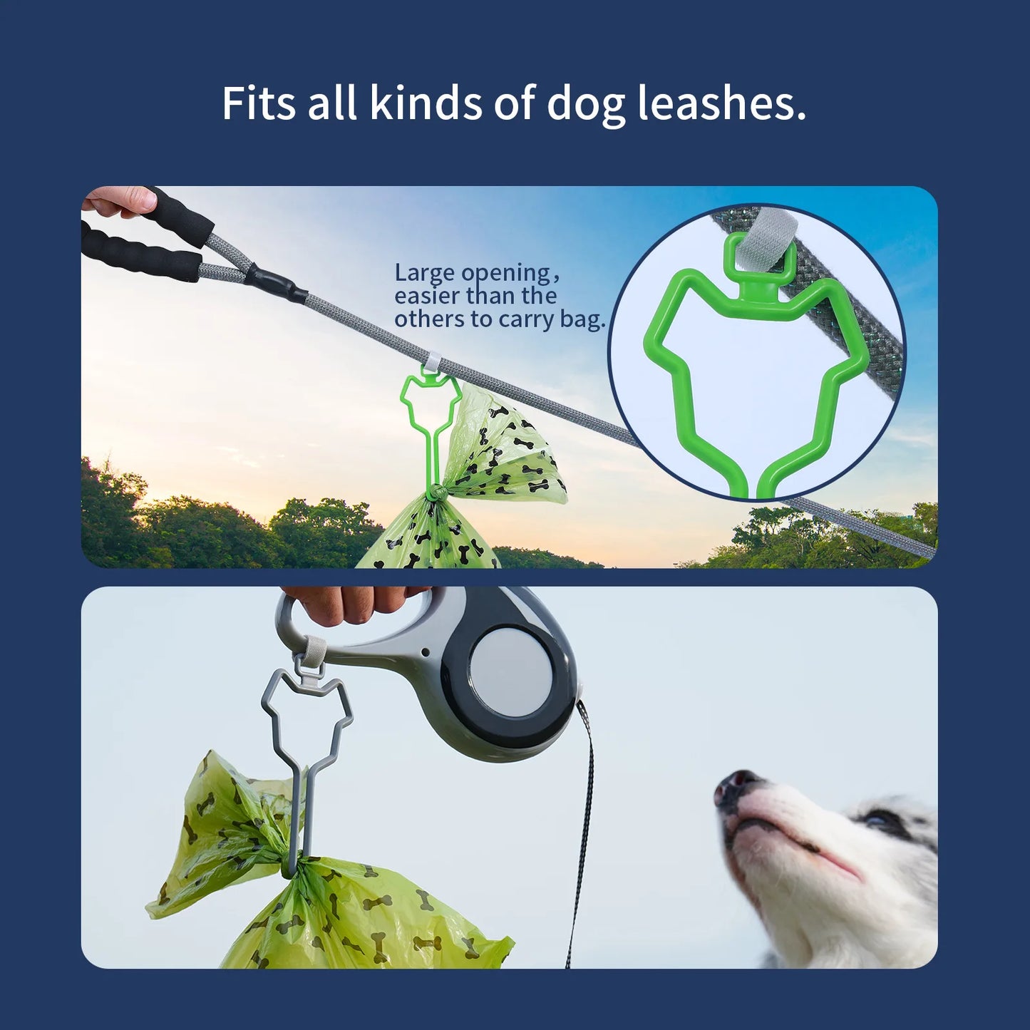 Hands-Free Dog Poop Bag Holder – Waste Bag Leash Dispenser Clip