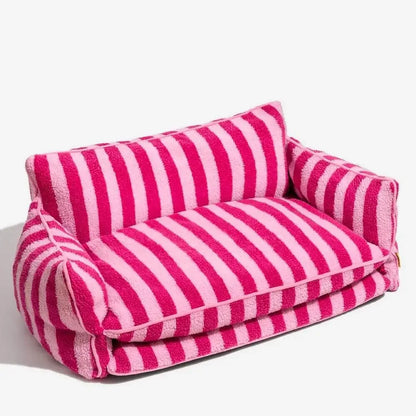 Trendy Striped Faux Lambswool Double Layer Dog Sofa